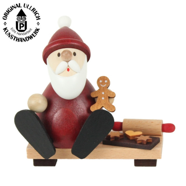 Weihnachtsmann auf Bank mit Lebkuchenmann, modern, 9,5 cm , ULLRICH® Kunsthandwerk