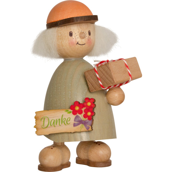 Sammelfigur Holzfigur Finn mit Danke-Schild Kuhnert Artikel 62111, Höhe ca. 9 cm