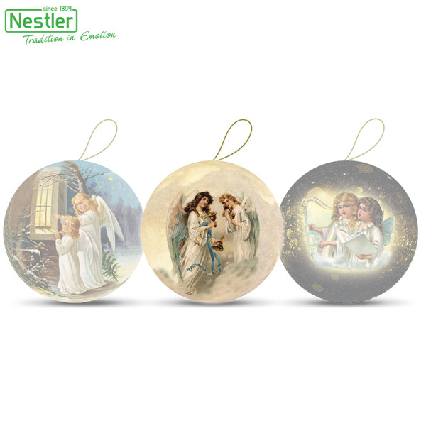 Nestler Weihnachtskugel mit Henkel - Himmelsfreuden, 10 cm Motiv "Engel mit Glocken"