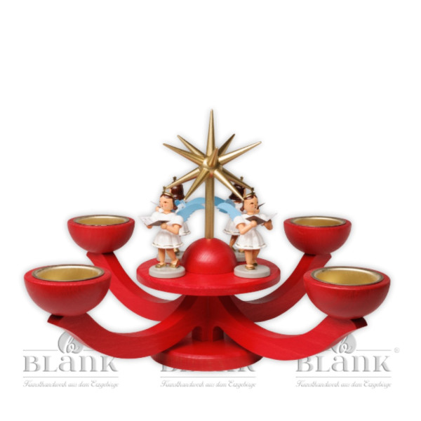 Blank Adventsleuchter mit Teelichthalter und vier stehenden Engeln, rot, Höhe: ca. 20 cm