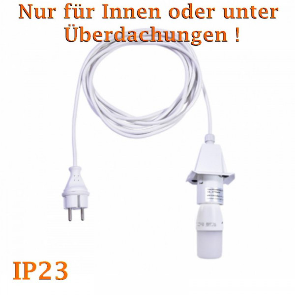 Weißes Anschlußkabel für Herrnhuter Außenstern A4/ A7 Weiß komplett mit Abdeckkappe, LED-Leuchtmittel und 5 Meter Kabel