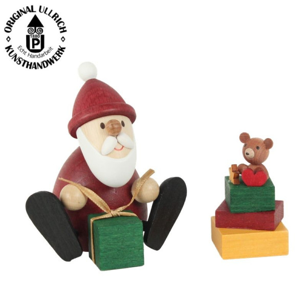 Weihnachtsmann mit Geschenk H 8,3 cm & Geschenkestapel H 5,5 , ULLRICH® Kunsthandwerk