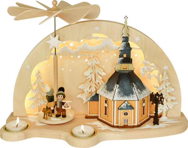 Schwibbogen-Pyramide, Bergkirche Seiffen Raureif, LED- Beleuchtung, RATAGS - Made in Germany