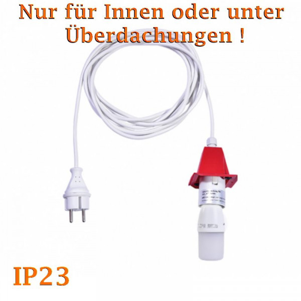 Weißes Anschlußkabel für Herrnhuter Außenstern A4/ A7 Rot komplett mit Abdeckkappe, LED-Leuchtmittel und 5 Meter Kabel