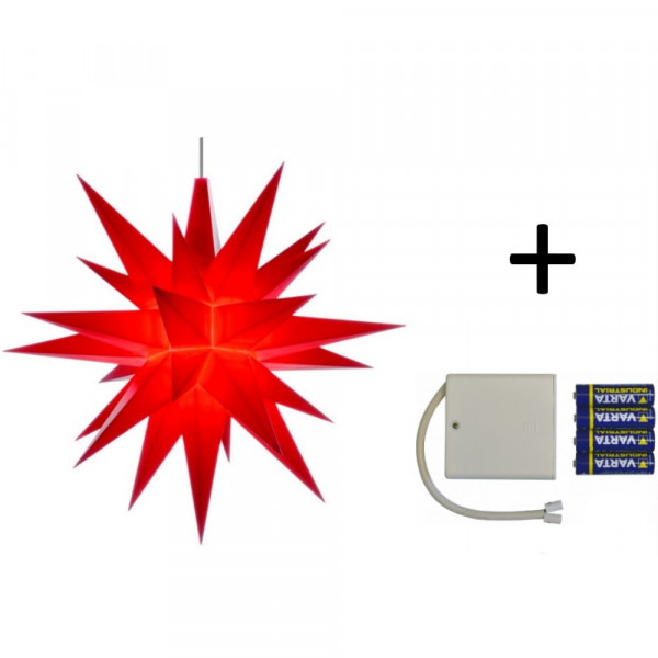 Herrnhuter Adventsstern Komplettset 1 Stück A1E mit Netzteil Farbe rot mit Batteriehalter