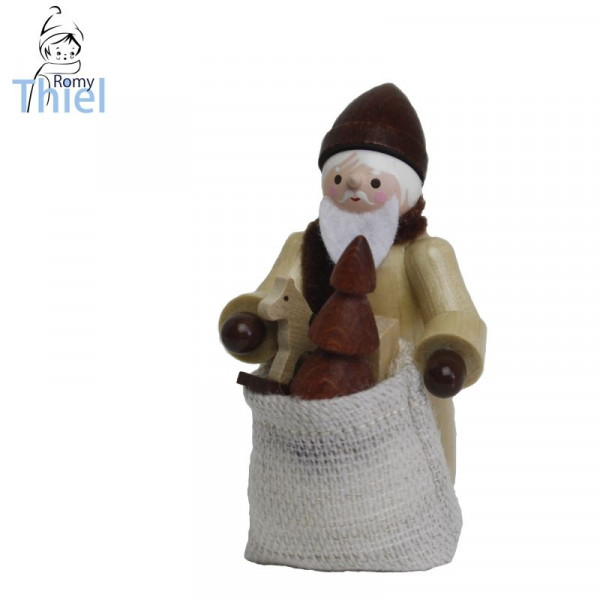 Nikolaus mit Sack, natur Höhe ca. 6 cm Volkskunstwerkstatt Romy Thiel - Deutschneudorf