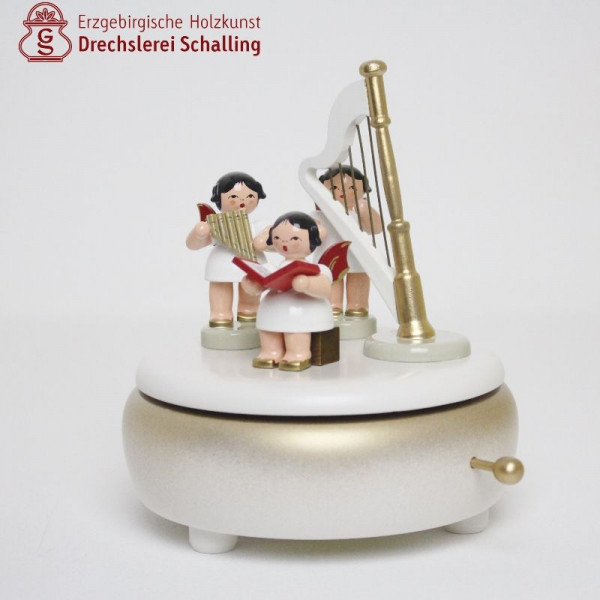 Spieldose Musikdose weiß 3 Engel rot Drechslerei Thomas Schalling Seiffen - Made in Germany -