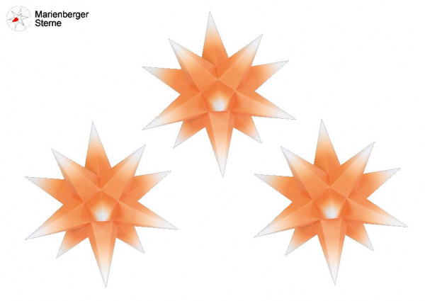 Marienberger Sterne (Papiersterne) 3er Set Orange-Weiß 3 Marienberger Sterne 16 cm ohne Beleuchungsset & Netzgerät