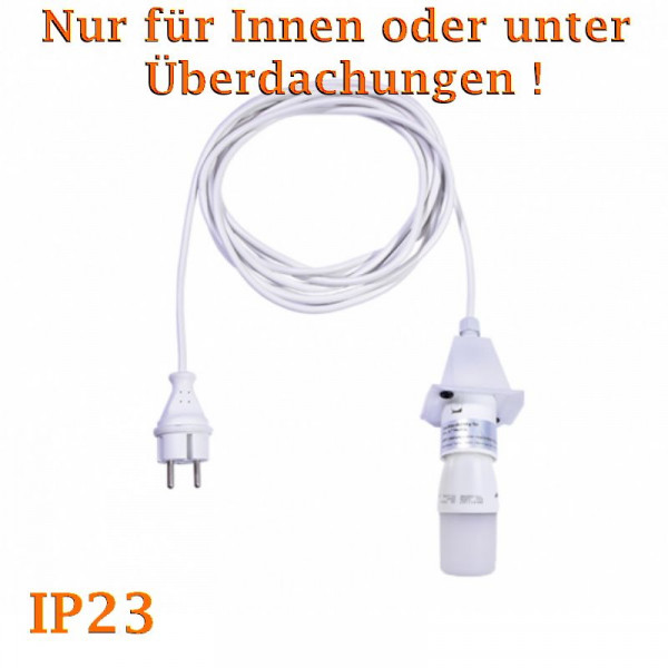 Weißes Anschlußkabel für Herrnhuter Außenstern A4/ A7 Opal komplett mit Abdeckkappe, LED-Leuchtmittel und 5 Meter Kabel