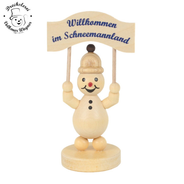 Schneemann Junior - mit Schild Drechslerei Volkmar Wagner