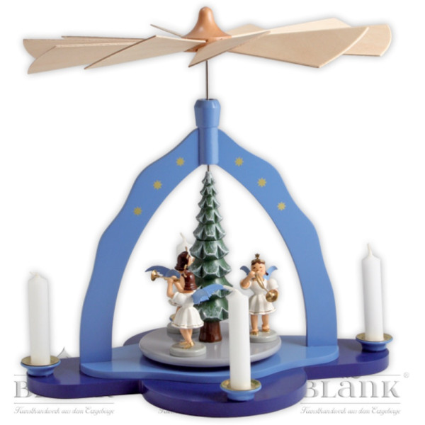 Blank Pyramide mit 3 Engeln, farbig für Kerzen Höhe. ca. 30 cm, Blank Grünhainichen