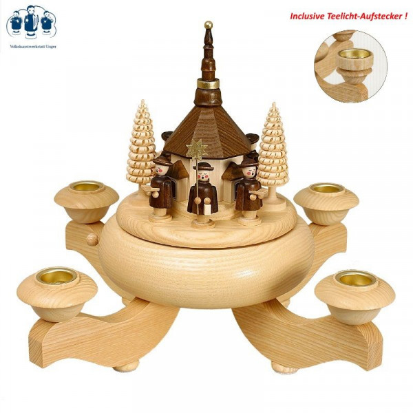 Adventsleuchter mit Spieldose Seiffener Kirche und Kurrende +Adapter, Volkskunstwerkstatt Unger