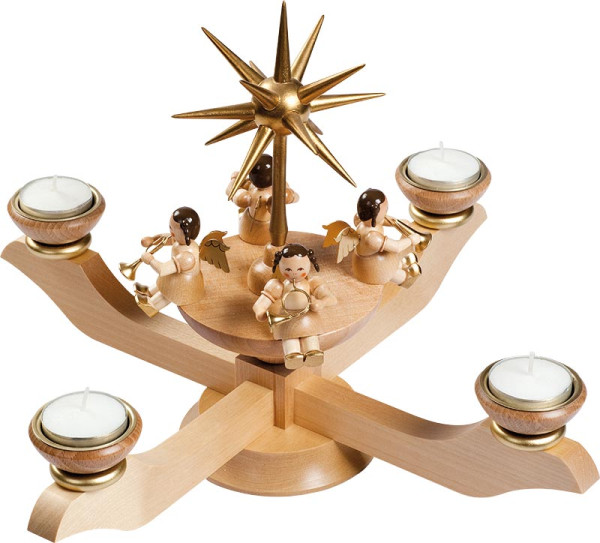 Adventsleuchter, natur für Teelichter mit Engeln Richard Glässer Seiffen - Made in Germany