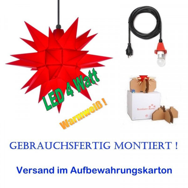 Herrnhuter Adventsstern Außenstern 40 cm Rot mit LED+ 5m Zuleitung gebrauchsfertig montiert im Aufbewahrungskarton