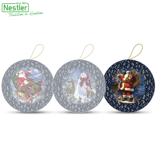 Nestler Weihnachtskugel mit Henkel - Blue Christmas, 10 cm Motiv "Santa mit Geschenken"