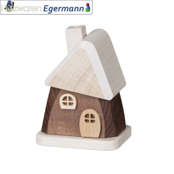 Räucherhaus klein, braun mit weißem Dach, ca. 9 cm hoch Holzwaren Egermann - Made in Germany -