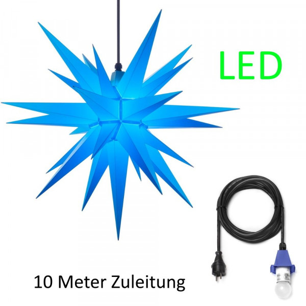 Herrnhuter Adventsstern Außenstern 68 cm blau mit Anschlußkabel 10 m und LED