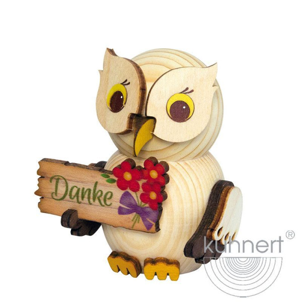 Kuhnert Holzfigur Minieule mit Danke-Schiild Kuhnert Artikel 37328, Höhe ca. 7 cm