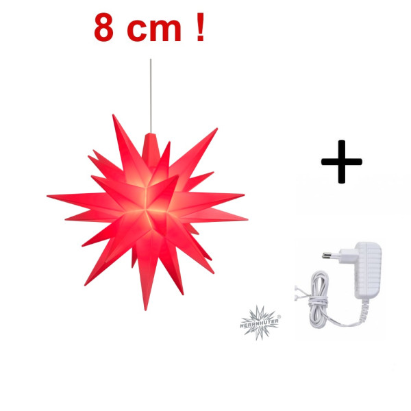 Herrnhuter Adventsstern Komplettset 1 Stück Miniaturstern Farbe rot mit Netzgerät 500 mA