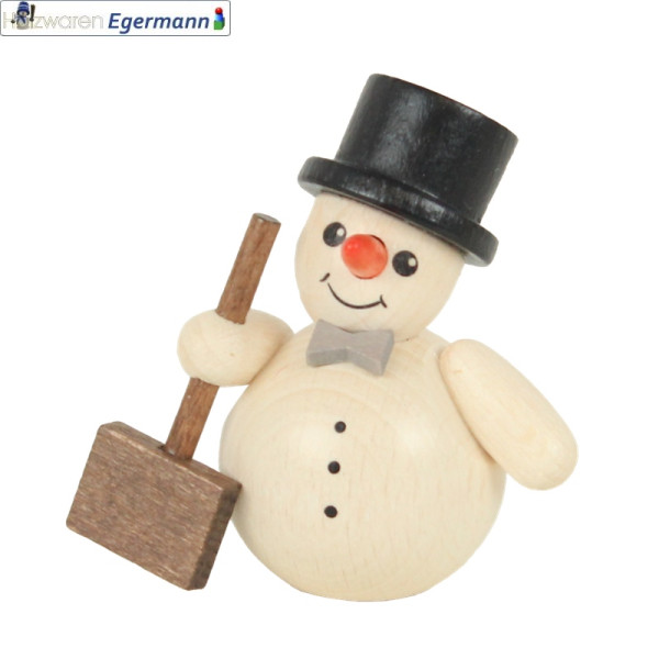 Schneemann mit Schneeschieber und Zylinder, ca. 6 cm Holzwaren Egermann - Made in Germany -