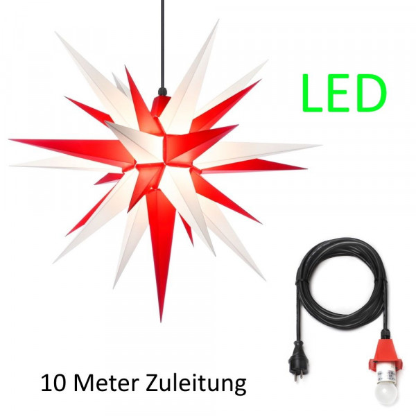 Herrnhuter Adventsstern Außenstern 68 cm weiß-rot mit Anschlußkabel 10 m und LED