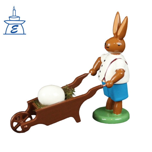 Osterhase (blaue Hose) mit Schubkarre Höhe =