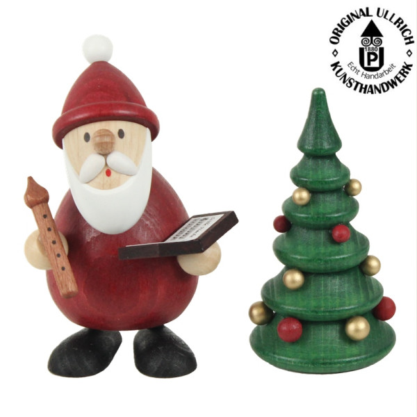 Weihnachtsmann singend mit Weihnachtsbaum, modern, 9,5 cm , ULLRICH® Kunsthandwerk