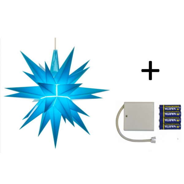 Herrnhuter Adventsstern Komplettset 1 Stück A1E mit Netzteil Farbe blau mit Batteriehalter