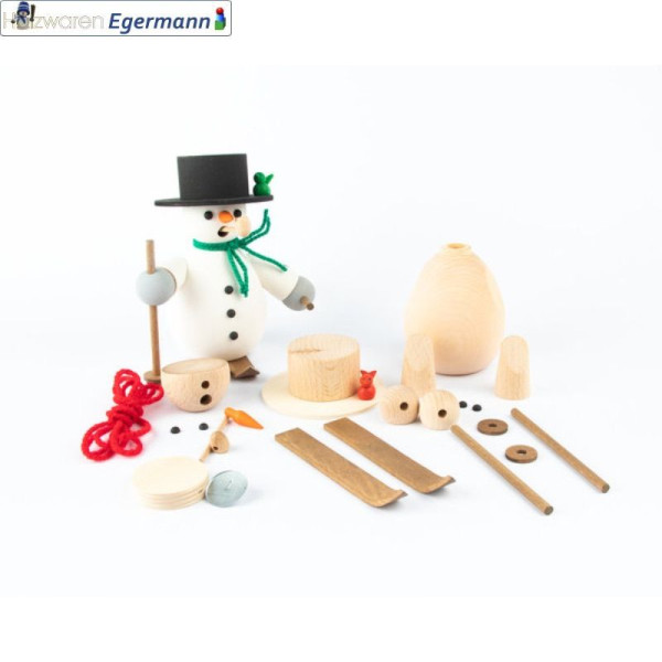 Bastelset Räuchermann Schneemann auf Ski, ca. 14cm Holzwaren Egermann Grünhain-Beierfeld - Made in Germany -