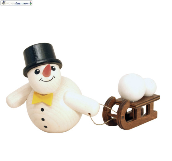 Schneemann mit Schlitten, Zylinder, 11 cm Holzwaren Egermann - Made in Germany -