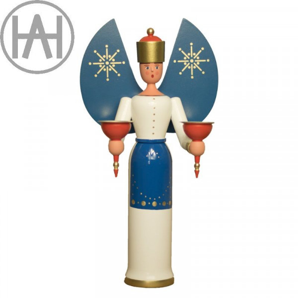 Traditionsfigur Lichterengel Blau, 29 cm Handarbeit von Andreas Hegewald aus Seiffen