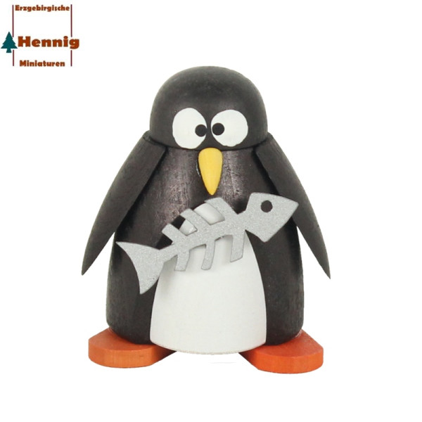 Pinguin mit Fisch, 5 cm -Hennig Figuren Deutschneudorf- Erzgebirgische Handarbeit