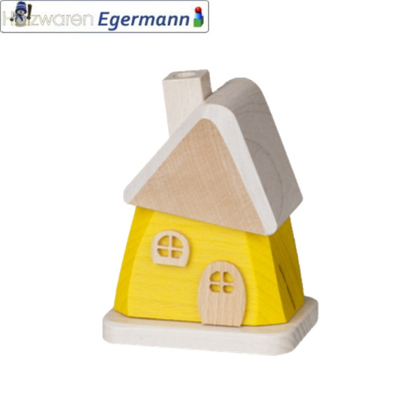 Räucherhaus klein, gelb mit weißem Dach, ca. 9 cm hoch Holzwaren Egermann - Made in Germany -