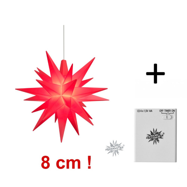 Herrnhuter Adventsstern Komplettset 1 Stück Miniaturstern Farbe rot mit Batteriehalter