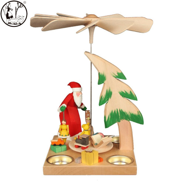 Teelichtpyramide Weihnachtsmann mit Geschenken, 24 cm Bettina Franke Holzkunst & Schnitzen