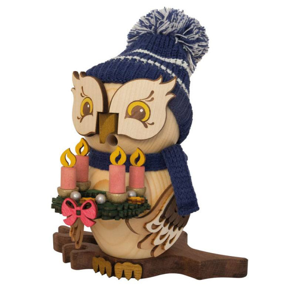Erzgebirgisches Räuchermännchen Raucheule mit Lichterkranz , Höhe ca. 15 cm