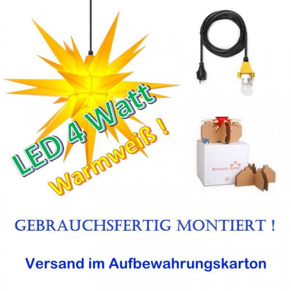 Herrnhuter Adventsstern Außenstern 68 cm Gelb mit LED + 5m Zuleitung gebrauchsfertig montiert im Aufbewahrungskarton