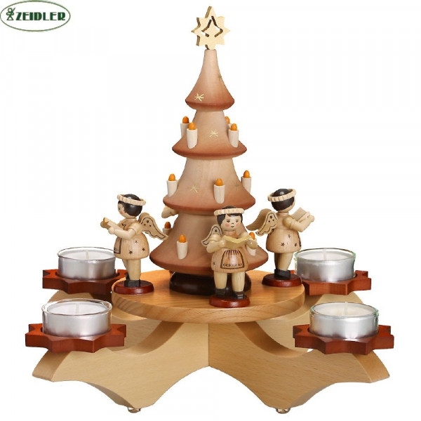 Adventsleuchter natur mit Baum und 4 Engeln natur
