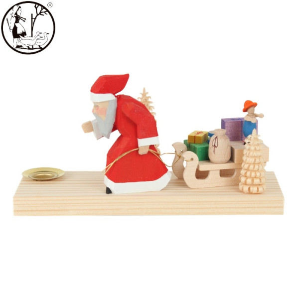 Weihnachtsmann mit Spielzeugschlitten und Kerzenhalter Bettina Franke Holzkunst & Schnitzen