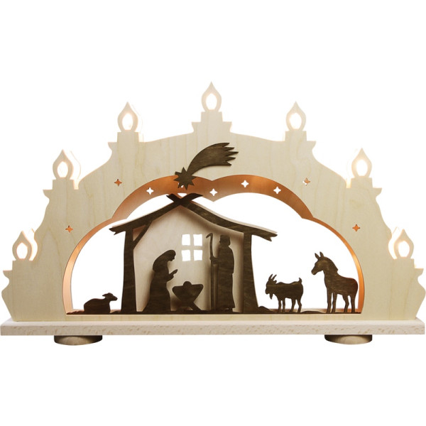 Schwibbogen 7 flammig Christi Geburt Rustikal Natur Qualität aus dem Erzgebirge - Made in Germany