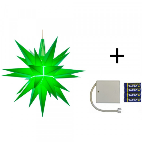 Herrnhuter Adventsstern Komplettset 1 Stück A1E mit Netzteil Farbe grün mit Batteriehalter