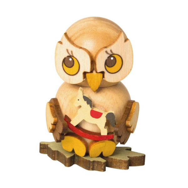 Kuhnert Holzfigur Eulenkind mit Schaukelpferd zum Stellen Kuhnert Artikel 37423, Höhe ca. 4 cm