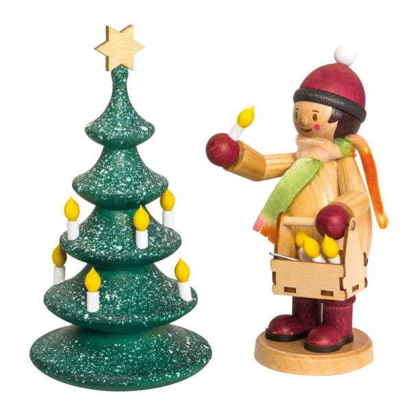 Sammelfigur Holzfigur Mäxchen mit Lichterbaum Kuhnert Artikel 63005, Höhe ca. 12cm