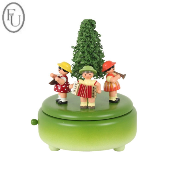 Spieldose grün, 3 Instrumentenkinder, Figurenland Uhlig Seiffen