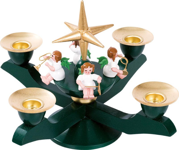 Adventsleuchter klein, grün für Kerzen mit Engeln Richard Glässer Seiffen - Made in Germany