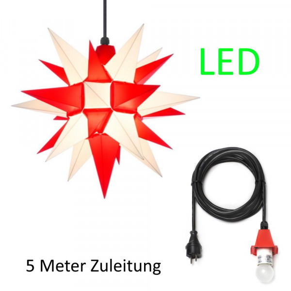 Herrnhuter Adventsstern Außenstern 40 cm weiß-rot und Anschlußkabel 5 m und LED