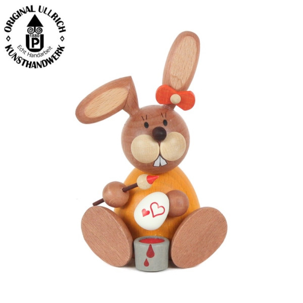 Osterhäsin sitzend malend mit Pinsel und Ei, 11cm , ULLRICH® Kunsthandwerk