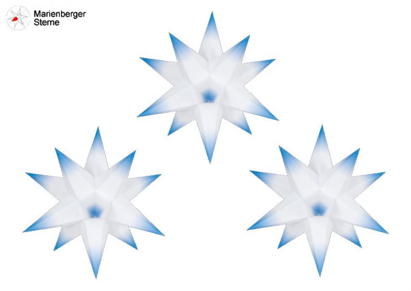 Marienberger Sterne (Papiersterne) 3er Set Weiß-Blau 3 Marienberger Sterne 16 cm ohne Beleuchungsset & Netzgerät