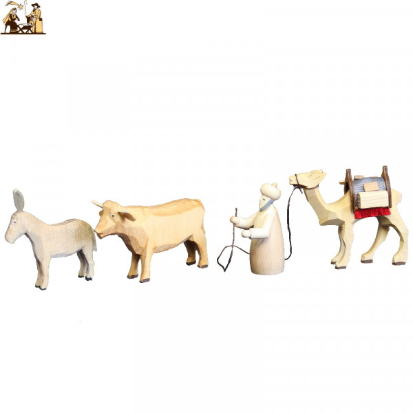 Krippefiguren Ochse,Esel,Kamel,Kamelführer natur ca. 8 cm*