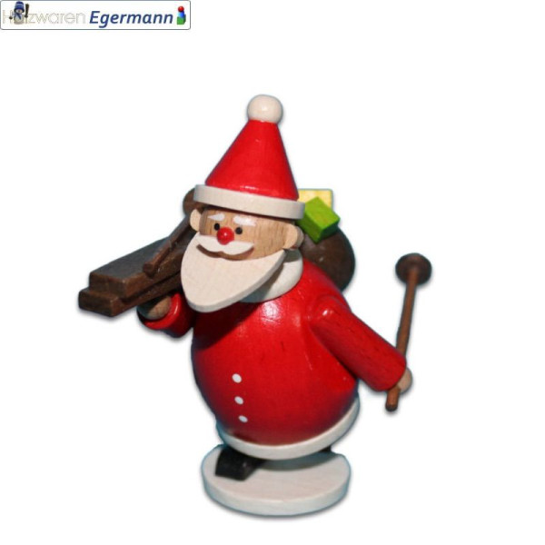 Weihnachtsmann mit Ski tragend, ca. 6,5cm Holzwaren Egermann Grünhain-Beierfeld - Made in Germany -